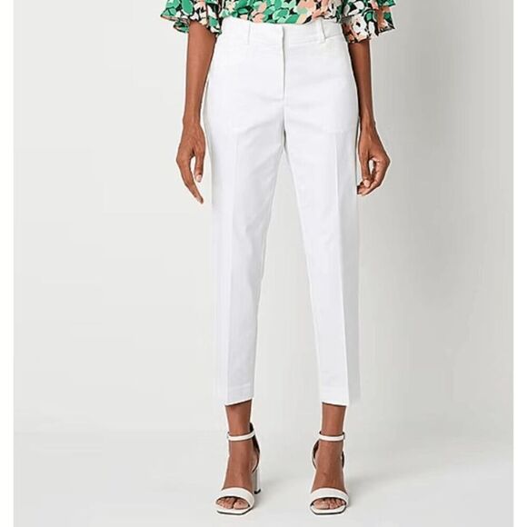 Liz Claiborne EMMA Cropped Trousers White Mid Rise Dressy or Casual Size 10 - Picture 1 of 12